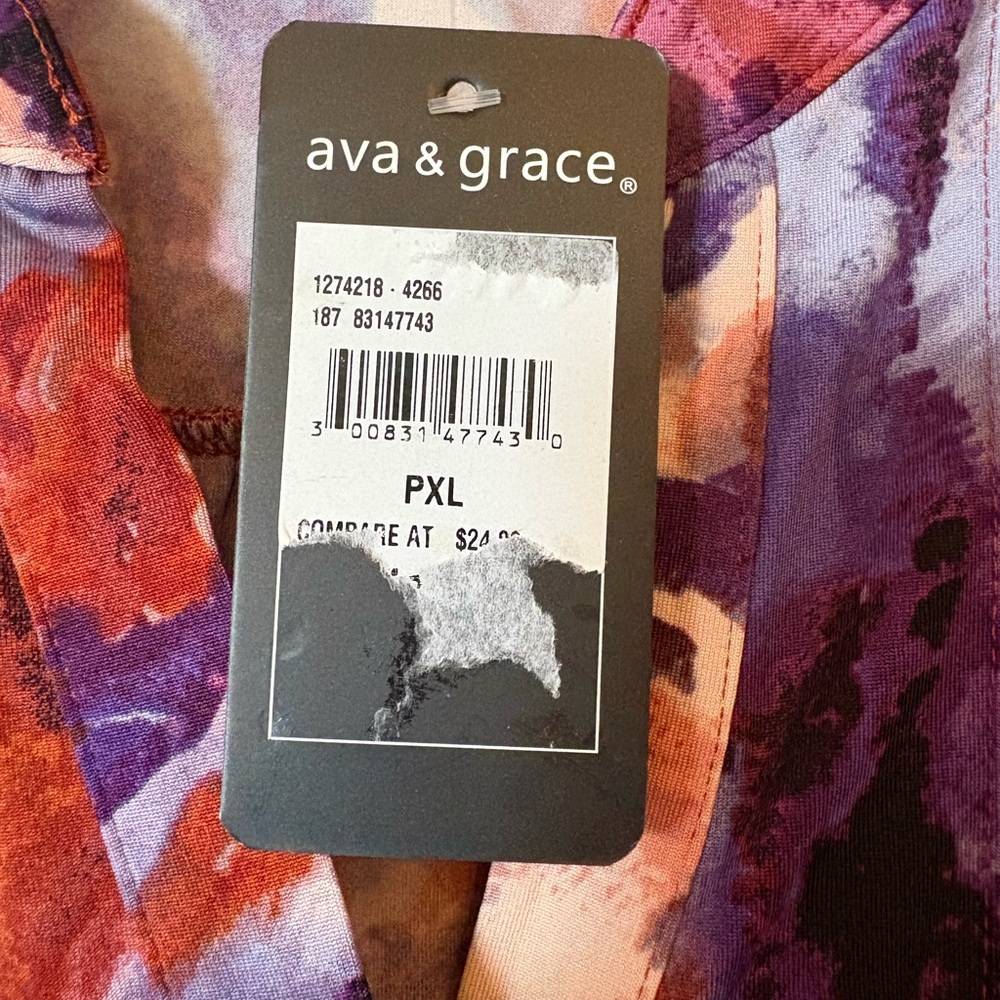 Ava & Grace NWT Purple Red Graphic Blouse with Mandarin Collar. Size PXL - Picture 3 of 9